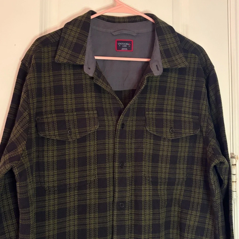 UNTUCKit Men’s Heavy Plaid Button Front Shirt Jacket Green and Black Large - Picture 3 of 10